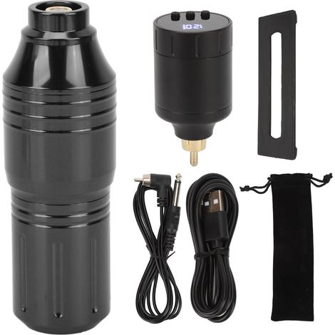 Kit Alimentation Tattoo Sans Fil 1300mAh, Tension Réglable, Affichage Numérique, Stylo Tattoo avec Clip RCA, Noir (1/5)