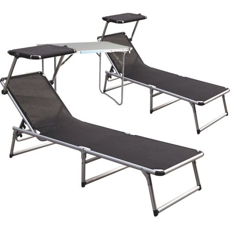 2 Stück Alu Gartenliege mit Dach schwarz + Beistelltisch-2xMMC372310S+MMC330870 (1/4)