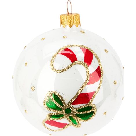 Palline per albero di Natale in vetro decorate colore bianco con glitter -Confezione da 12 palline Ø 8 cm (1/4)