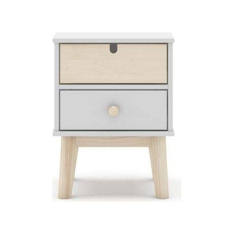 Mesita de noche para dormitorio Estela 2 cajones acabado blanco/cera blanca, 40cm(ancho) 53.1cm(alto) 35cm(fondo). (1/5)