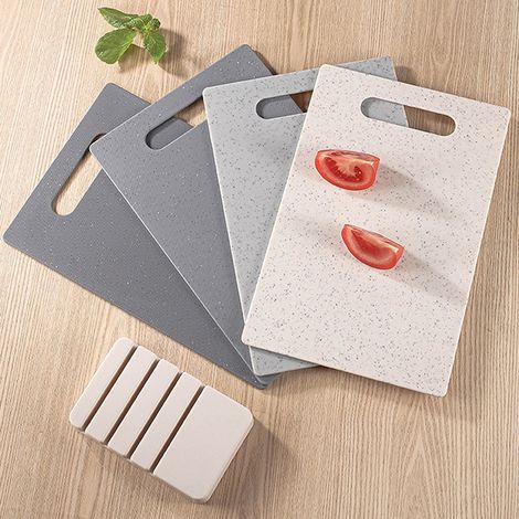 Ensemble de planches à découper de cuisine - Ensemble de quatre pièces - Planches à découper avec trous de suspension - Planche de tri pour paille de blé - Antidérapantes - Plastique (1/5)