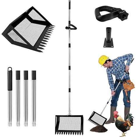 Scoop with Rubber Handle, 160.5 cm, Adjustable for Sand, Chicken Manure Aluminum Alloy with Large Shovel Head, Suitable for Chicken Coops, Boxes (1/5)
