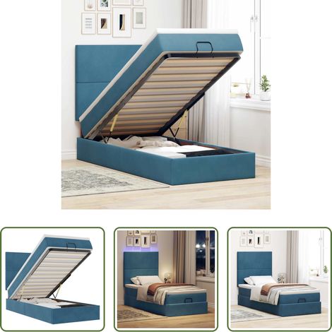 Matelas à ressorts ensachés - Cadre de lit ottoman avec matelas bleu foncé 100x200 cm velours (1/5)