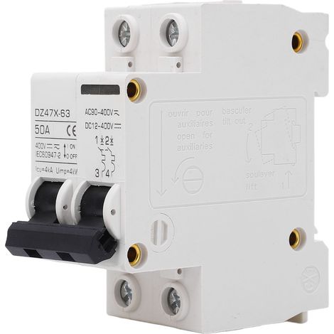 Disjoncteur AC/DC 50 A 4 kA 2P à déclenchement électromagnétique, installation DIN 35 mm, disjoncteur de sécurité pour panneaux photovoltaïques 400 V (1/5)