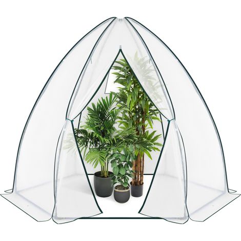 Woltu – Serre de jardin d'hivernage 240x240x200cm – Bâche PE 140g/m² résistante aux UV – Cadre acier avec porte zippée – Abri pour plantes sensibles (1/5)