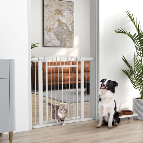 Animal Barrière de sécurité chien système de double verrouillage montage par pression ou perçage largeur 76-104 cm HaMi - blanc (1/4)