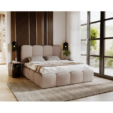 Emporius Lit coffre 160x200 cm Merkad Bouclé, lit rembourré avec rangement, sommier - tissu bouclé, Marron (1/5)
