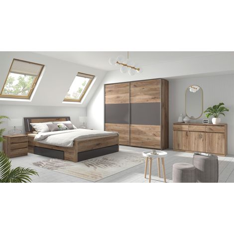 Mömax Schwebetürenschrank Saturn in Graphit/Eichefarben (1/5)