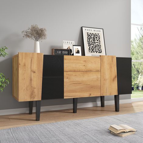 Meuble TV moderne 60" avec rangement, console média en bois massif, support téléviseur avec étagères, buffet bas pour salon