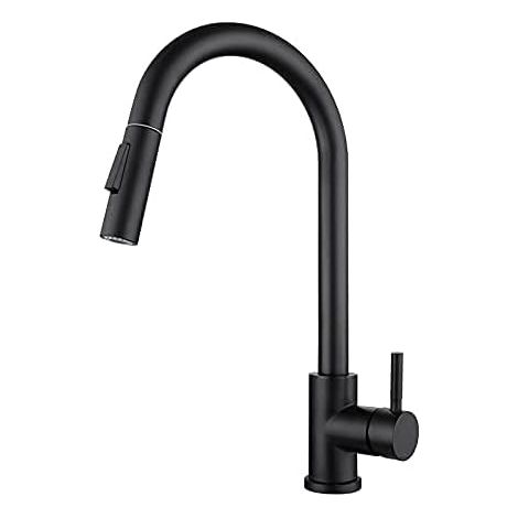 Robinet Cuisine Douchette, Mitigeur Cuisine Noir avec Douchette extractible , Robinetterie de Cuisine en Acier Inoxydable Eau chaude et froide (1/4)