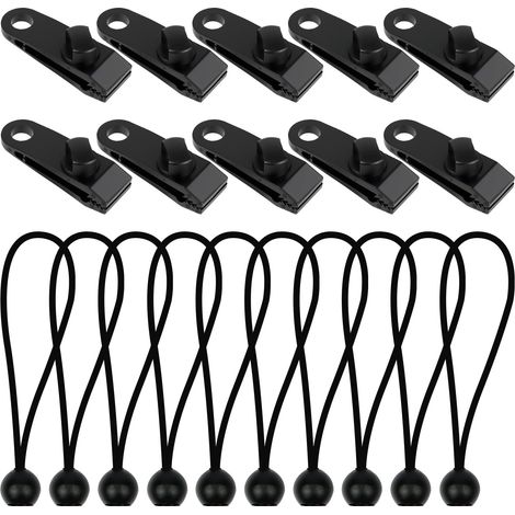 Lot de 20 Clip pour Bâche Tente, 10pcs Pince pour Bâche Pince Verrouillage, 12pcs Tendeur Elastique avec Boule, pour Tentes, Couvertures, Auvents, Bannières, Pavillon, Camping (1/5)