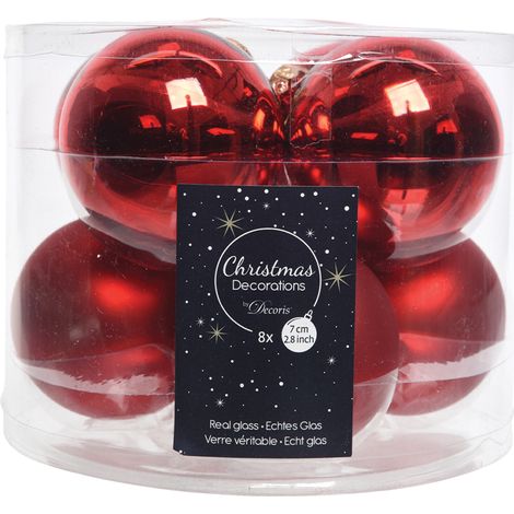 Box 8 palline di Natale rosso Ø7 cm