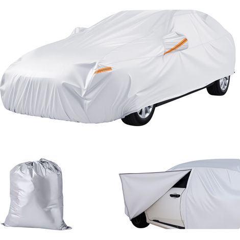 VEVOR Car Cover, Car Cover Waterproof for Full Size European Sedan Cars Models, Custom-fit All Weather Sun Rain Wind Dust Snow Protection Full Exterior Covers with Door Zipper & Cotton Lining, Silver (1/5)