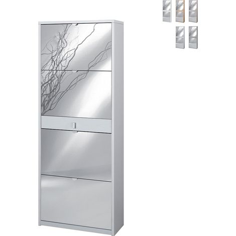 Schuhschrank mit vier Spiegeltüren und einer Schublade in Aschweiß 63x29x H164 cm (1/5)