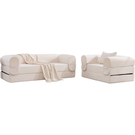 Canapé modulable 1 place + 2 places en tissu, assise basse capitonnée beige, sans cadre, confort moelleux pour salon, chambre ou bureau - CHICFURN (1/5)