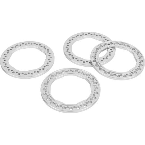 Lot de 4 anneaux de jante Beadlock extérieurs de 1,9 pouce en alliage d'aluminium, de rechange pour voiture RC Traxxas 1/10 (argenté). (1/5)