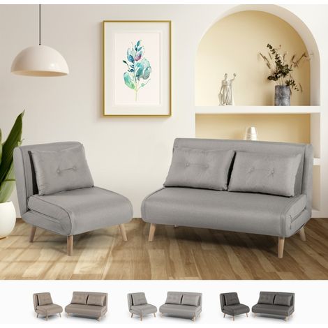 Set divano letto 2 posti scandinavo + poltrona pieghevole Sienna - Grigio (1/5)