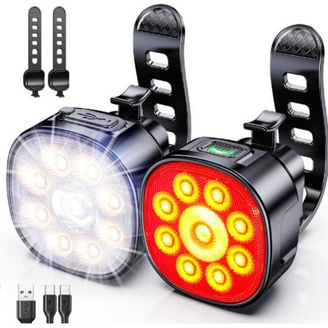 Waterproof LED front and rear bike lights – 8 front modes, 7 rear modes – USB rechargeable – Ideal for cycling and scooters (1/5)