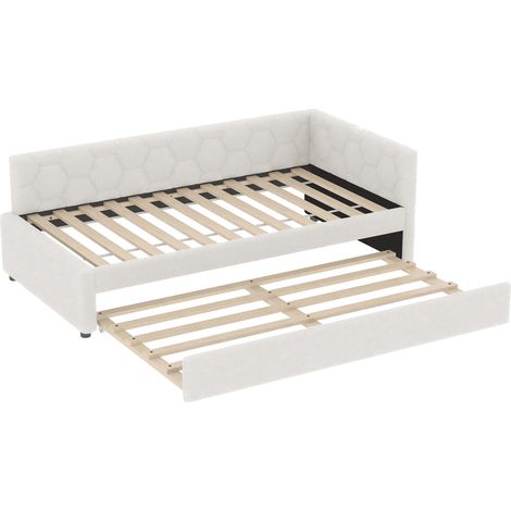 GagaLit banquette gigogne 90x200 cm, bouclette blanche, USB-C (1/5)
