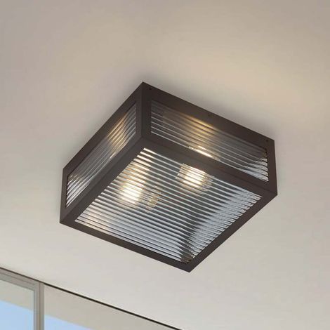 [GEBRAUCHT] B-Ware Lindby Außendeckenleuchte Bolgar LED Gartenleuchte dimmbar schwarz 29x29cm (1/2)