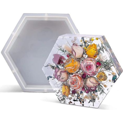 Harzformen, Silikonformen für großformatiges Harz (20 x 23 x 5 cm), sechseckige Harzformen zur Konservierung von Blumen, tiefe Formen für den Harzguss.