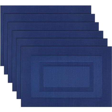 Lot de 6 dessous de verre en vinyle tressé lavables pour tables à manger, faciles à nettoyer, 45,7 x 30,5 cm, bleu marine. (1/2)