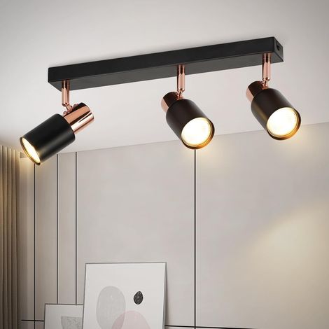 GBLY Deckenstrahler 3 Flammig LED Deckenleuchte - Deckenlampe GU10 355°Drehbar Wandstrahler Schwarz Modern Küchenlampe Flur Industrial Deckenspots für Küche Wohnzimmer Schlafzimmer(Ohne Leuchtmittel)