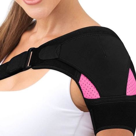 VINGVO Attelle d'épaule Orthèse d'épaule réglable pour le soutien de l'épaule droite et gauche, sangle sport haltere rose rouge (1/4)