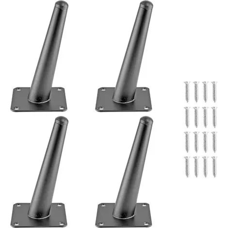 Ensemble de 4 pieds de meubles fuselés en métal, style médiéval, pour canapés, armoires, tables, chaises, buffets, 15 cm, noir mat (1/3)