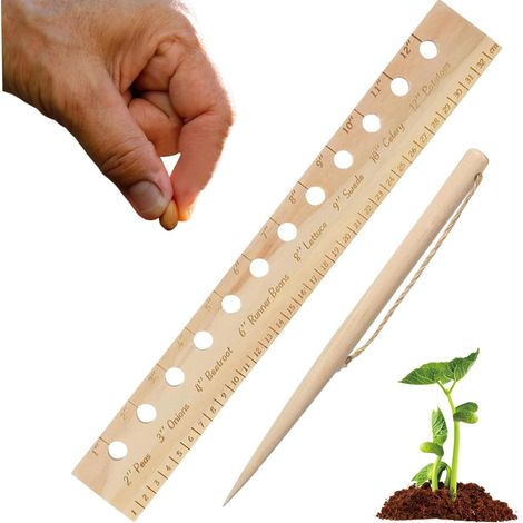 Règle de semis en bois pour potager, gabarit plantation légumes fleurs, séparateur graines balcon — Composition : 1 pièce, 33 × 4,5 cm, Couleur : couleur bois (1/5)