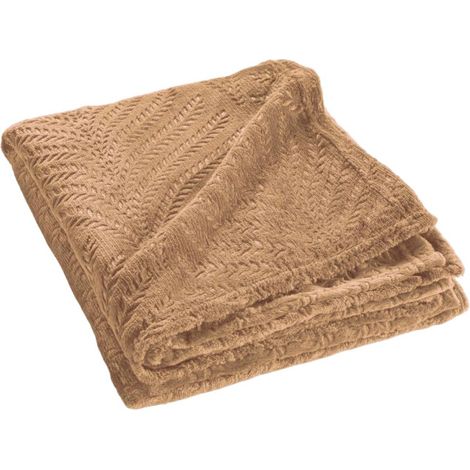 Plaid Uni en Flanelle "Nelia" 125x150cm Camel (1/5)