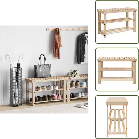 - vidaXL Scarpiera 2 in 1 con Panca in Legno Massello di Abete -