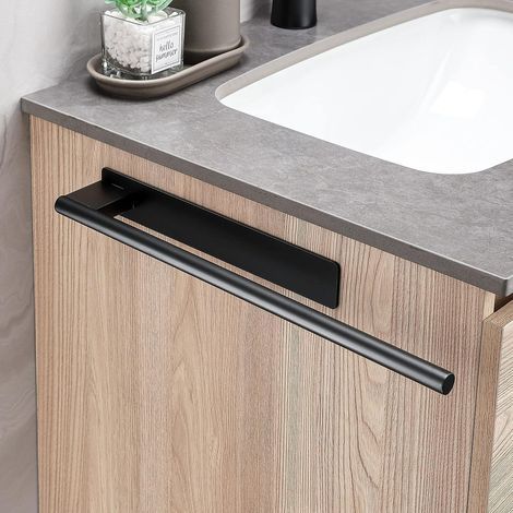 Porte-serviette mural adhésif en acier inoxydable noir pour salle de bain et cuisine (1/5)