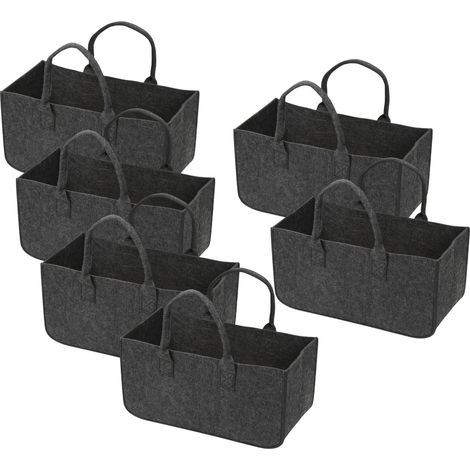 Randaco Bolsas de fieltro para leña, paquete de 6, 50 x 25 x 25 cm, gris oscuro, bolsa para leña, cesta de fieltro plegable, cesta para leña, bolsa de la compra (1/5)