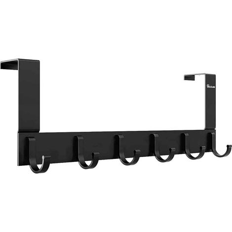 Over-the-Door Hook Organizer - Aluminum - For Kitchen and Bathroom - 6 Hooks - Black (1/5)