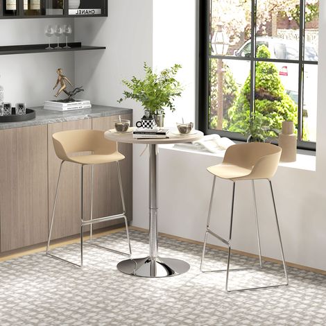 Table Haute de Cuisine Table Haute de Bar Ronde pour 2 Personnes Hauteur Réglable Plateau Pivotant 360° 60x60x91 cm Chêne Clair