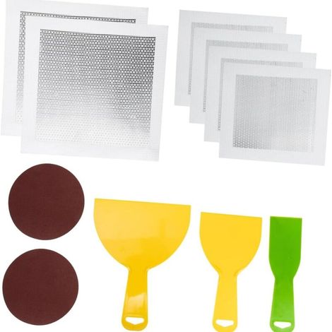 Wall repair kit: complete set of modular metal patches for repairing holes in plasterboard