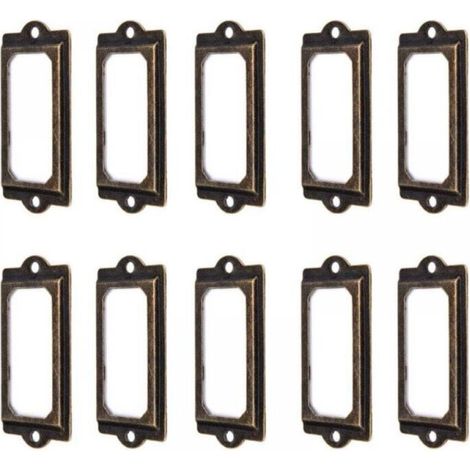 50 Vintage-Etikettenhalter aus bronzefarbenem Metall, 60 x 17 mm, Kartenhalter, Regal, Schublade