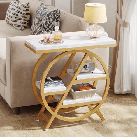 Tribesigns 3-Tier Beistelltisch Schmaler Holz,65 x 30 cm sofatisch mit Stauraum,Industrielle Kleiner Beistelltisch für Wohnzimmer, Slim Nachttisch für Schlafzimmer