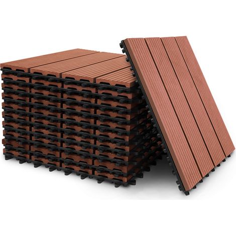 SWANEW Caillebotis dalles terrasse 44 mboîtables installation très simple petits carreaux composite plastique imitation bois Marron