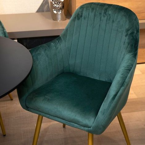 Poltrona imbottita in velluto verde petrolio con gambe in ferro oro  4 poltrone
