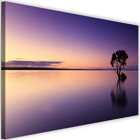 Tableau sur toile Nature Arbre Lac Violet 60x40 (1/5)