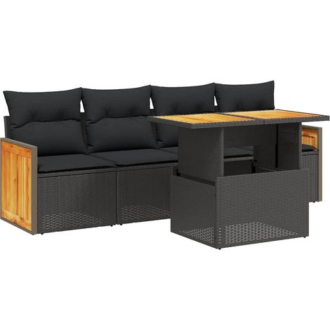 Maison Exclusive - Set Divani da Giardino 5 pz con Cuscini in Polyrattan Nero (1/3)