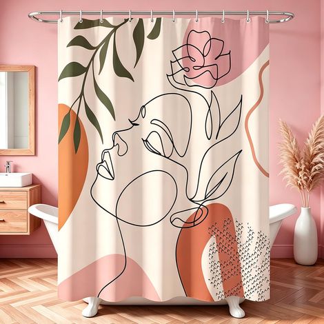 Rideau de douche 180x200cm, avec ourlet lesté, anti-moisissures, hydrofuge, lavable, en polyester - Rideaux de bain avec 12 œillets et anneaux de rideau de douche (1/5)