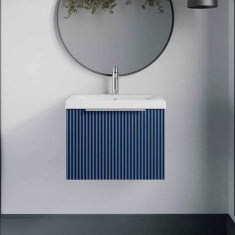 Hudson Reed Fluted Wall Hung 1-Drawer Vanity Unit with Basin 1 500mm Wide - Satin Blue (1/5)