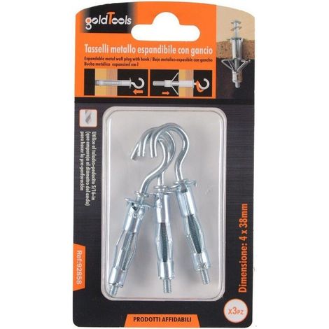 Kaela - Set 3 Tasselli Metallo Espandibile Gancio Viti A Espansione Stile C 4x38mm 92858 - (1/2)