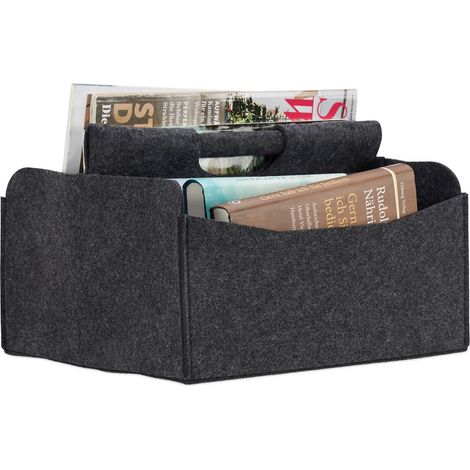 Relaxdays Felt Newspaper Basket, HxWxD: 22 x 32 x 99 cm, 2 Compartments, 1 Handle, Foldable Magazine Holder, Dark Grey