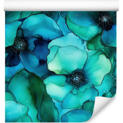 Papier peint encre turquoise, bleu marine, bleu marine et menthe 50x1000 cm (1/5)