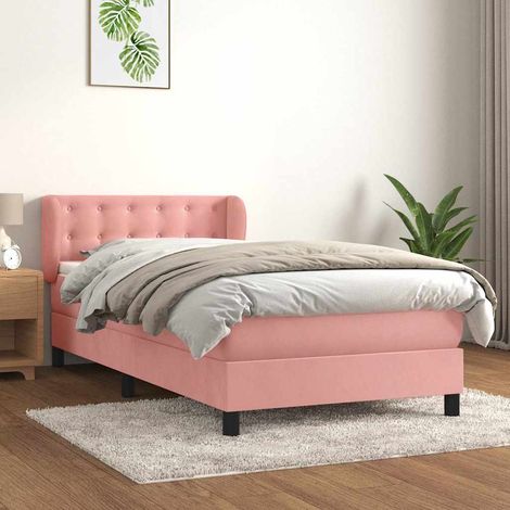 Cama box spring con colchón terciopelo rosa 80x200 cm (1/5)
