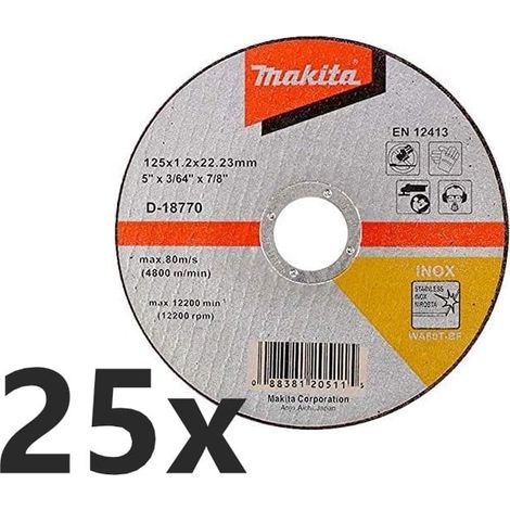 MAKITA D-18770-25 (pkt of 25) Cutting disc (Inox) 125mm x 1.2mm x 22.23mm